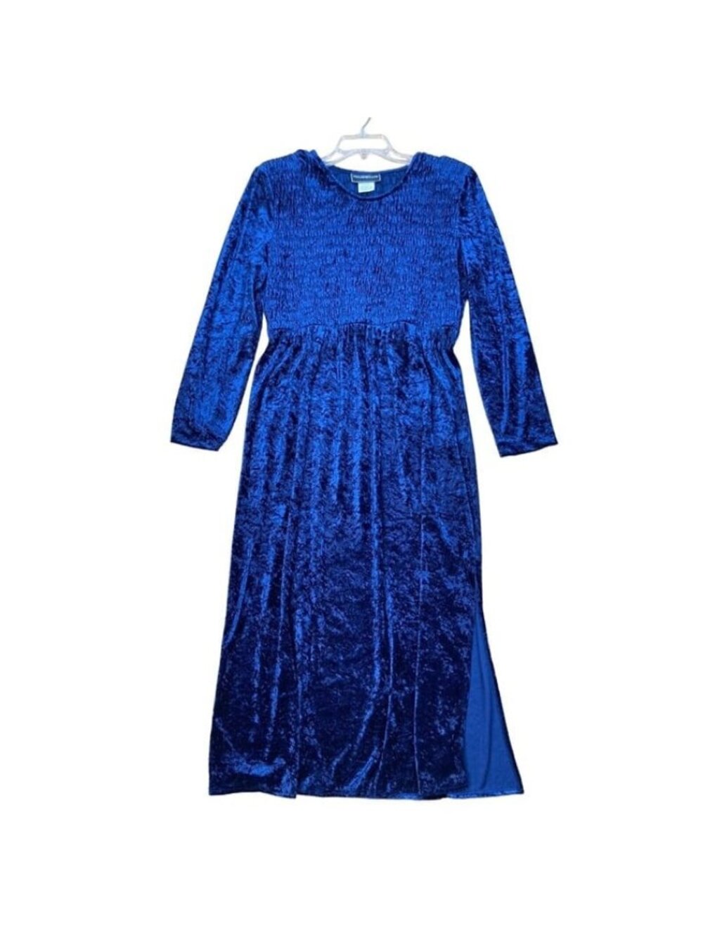 -Y2K Molly Malloy Velvet Maxi Dress Womens 16 Blue Smocked Long Sleeves